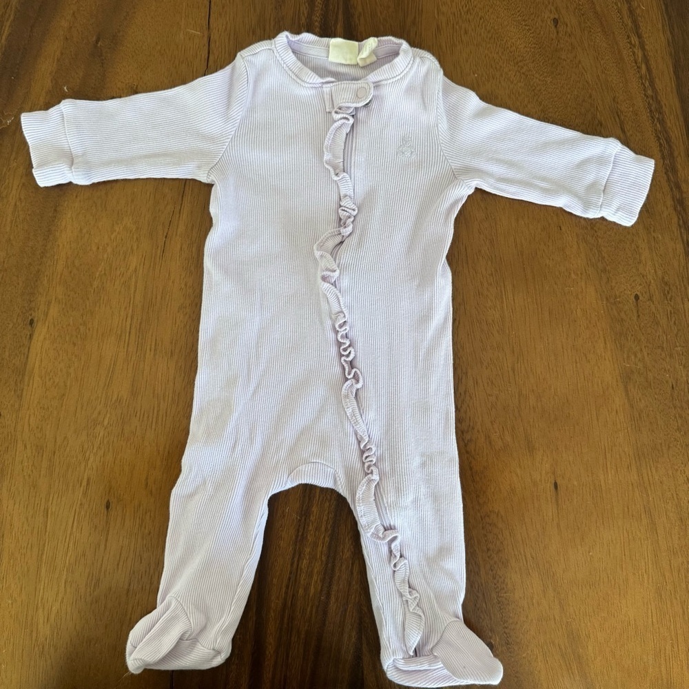 Baby GAP Lavender Ruffled Girl Footed One Piece Pajama size 3-6M